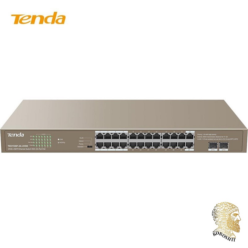 سوییچ ۲۴ پورت POE تندا مدل TEG1126P-24-410W با دو پورت SFP
